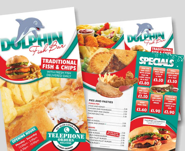 Traditional Fish & Chips Takeaway - A4 Menu Printing - Z Fold from Low Cost Menus.